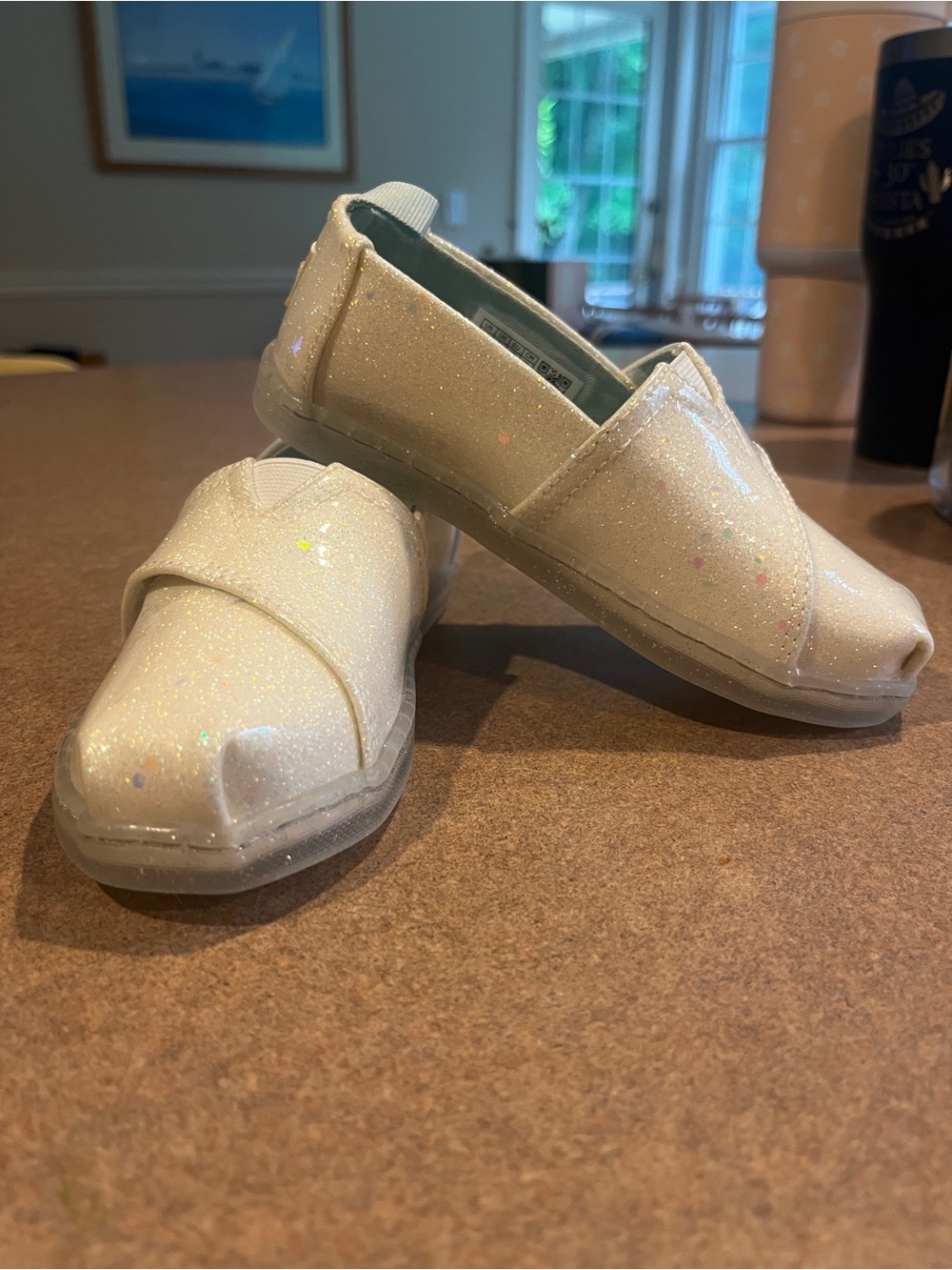 Toms Kids Glitter Slip-On Sneakers - White